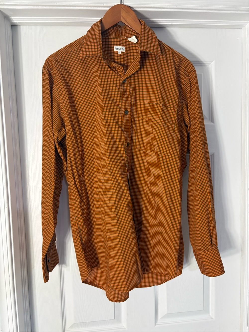 Paul Smith Orange Micro-Check Long-Sleeve Button-Down Shirt